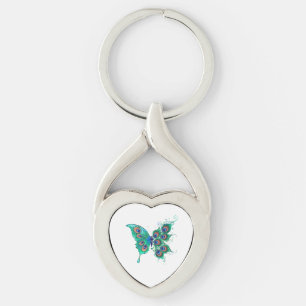 Porte-clés Papillon aux plumes de paon vert