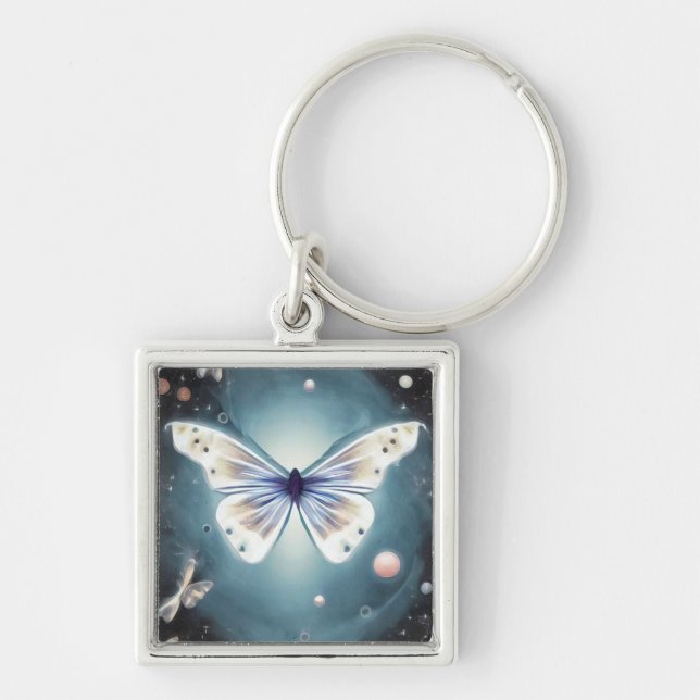 Porte-clés Papillon blanc perle (Devant)