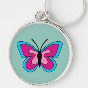 Porte-clés Papillon bleu magenta rose