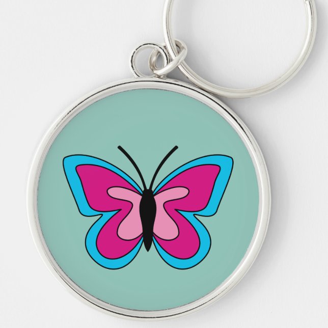 Porte-clés Papillon bleu magenta rose (Devant)