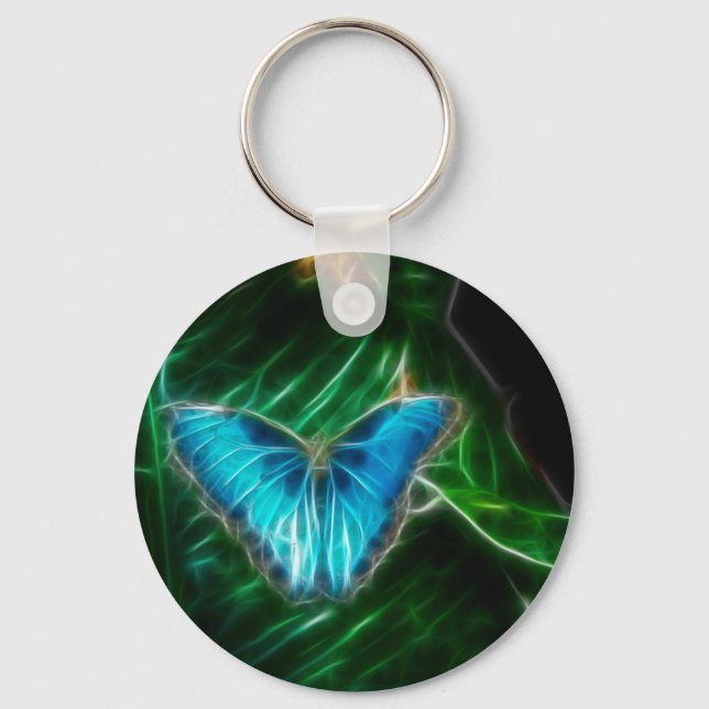 Porte-clés Papillon bleu Morpho électrique fractal (Recto)