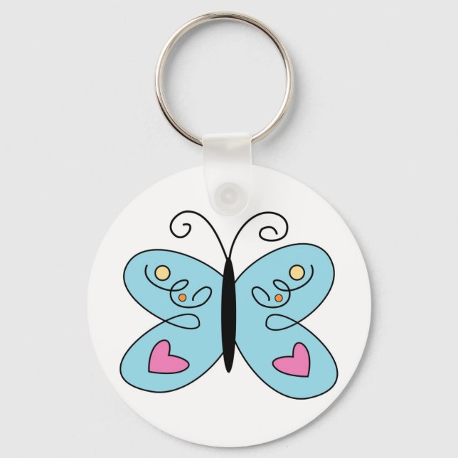 Porte-clés Papillon bleu Whimsical avec ailes du coeur (Recto)
