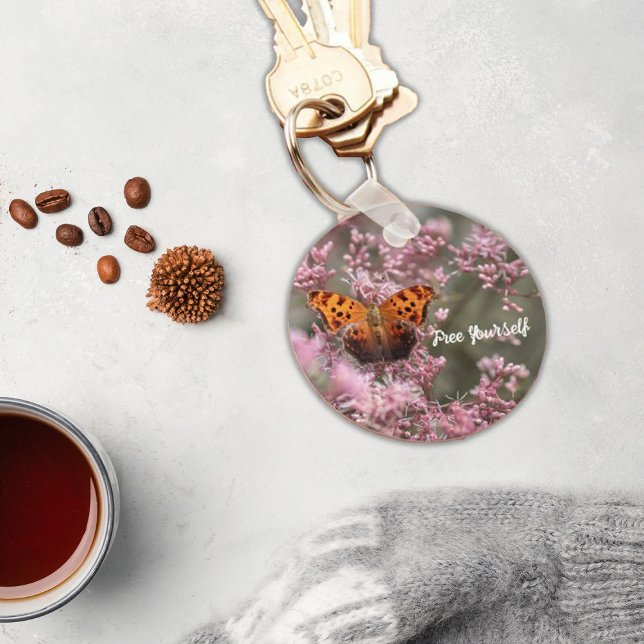 Porte-clés Papillon Brown sur Porte - clé de fleurs roses (Créateur téléchargé)