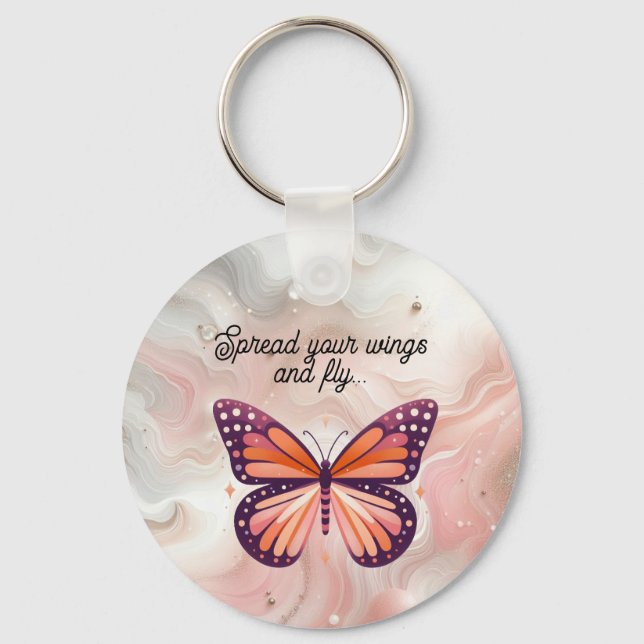 Porte-clés Papillon de monarque orange rustique avec commenta (Recto)