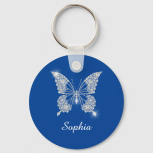 Porte-clés Papillon Diamant Blanc, Nom do-it-yourself, Bleu P