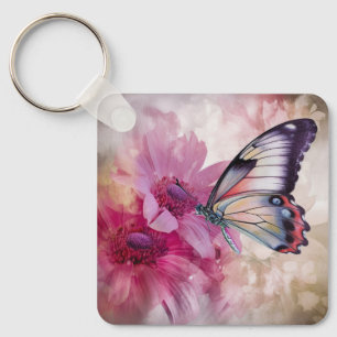 Porte-clés Papillon Dreamy aux fleurs roses