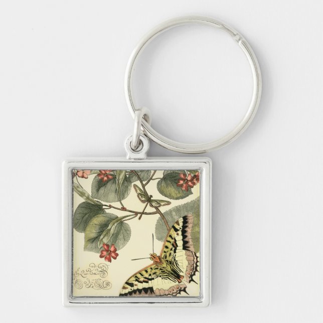 Porte-clés Papillon et libellule à fleurs rouges (Devant)