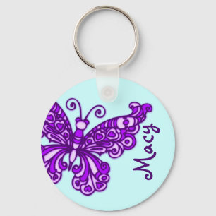 Porte-clés Papillon filles violet bleu ciel nom porte - clé