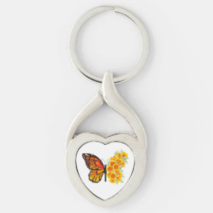Porte-clés Papillon Fleur avec Pavot de Californie Jaune