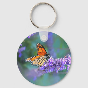 Porte-clés Papillon Monarque sur Fleur violette lilas