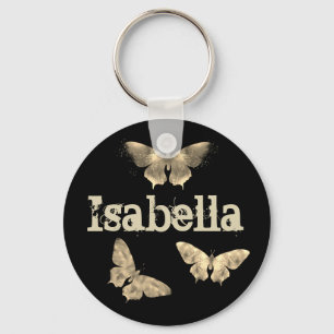 Porte-clés Papillon noir gothique Vintage Art Isabella Nom