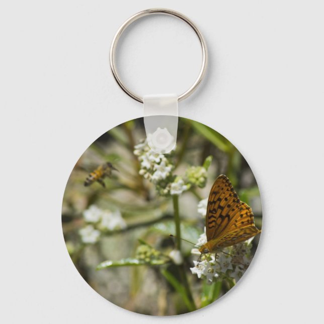 Porte-clés Papillon orange et abeille (Recto)