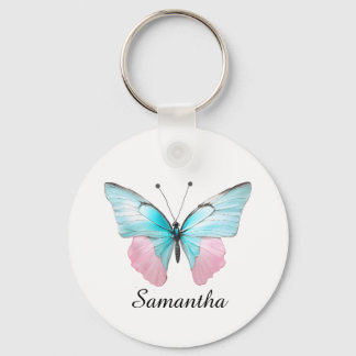 Porte-clés Papillon personnalisé rose et aqua féminin