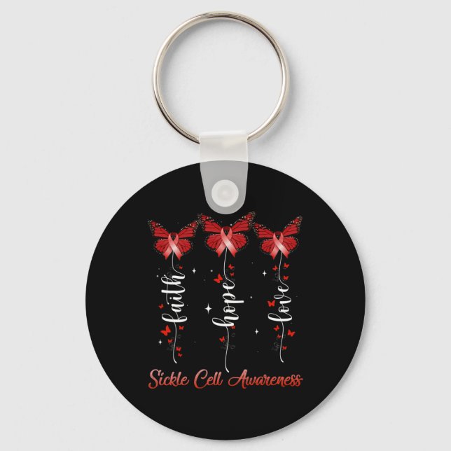 Porte-clés Papillon Ruban Faith Hope Love Sickle Cell Aware (Recto)