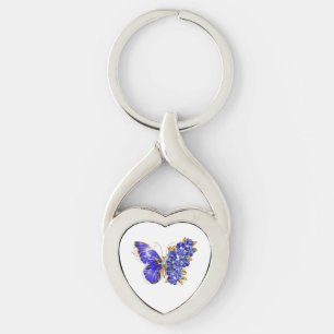 Porte-clés Papillon Saphir Fleur