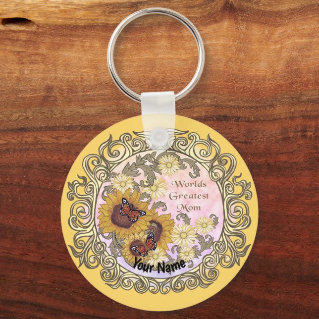 Porte-clés Papillon Sunflower Maman nom personnalisé (Recto)