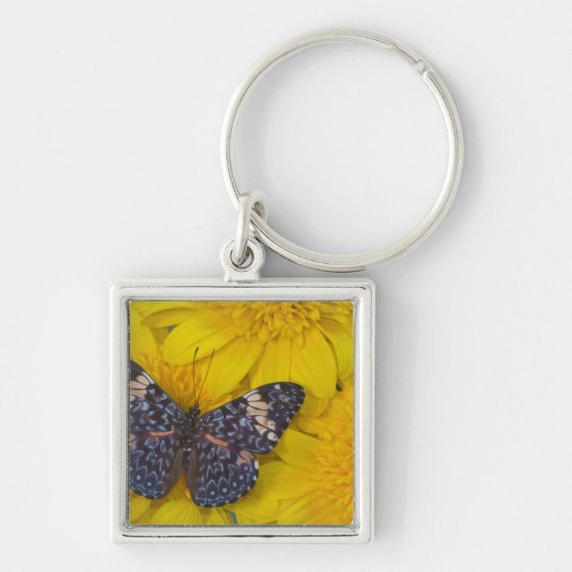 Porte-clés Papillon sur une Fleur Jaune (Devant)