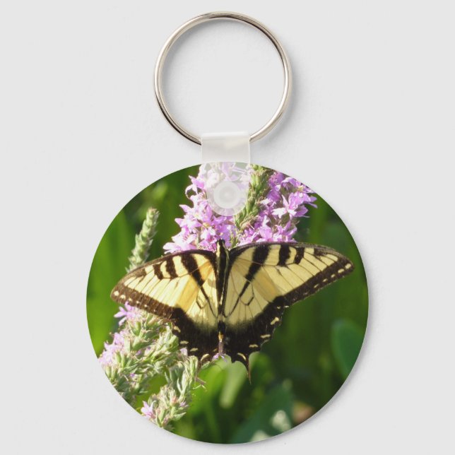 Porte-clés Papillon Swallowtail sur Fleurs sauvages pourpres (Recto)