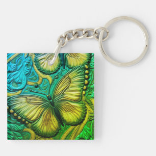 Porte-clés papillon vert et turquoise 3D
