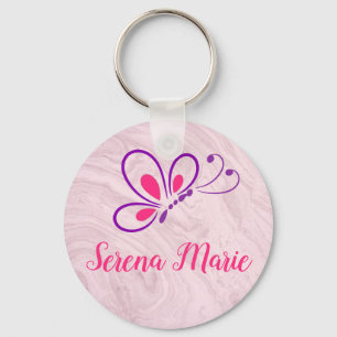 Porte-clés papillon violet et rose personnalisé