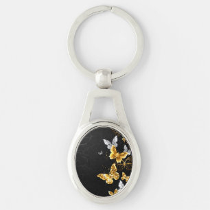 Porte-clés Papillons blancs et dorés