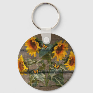 Porte-clés Papillons de tournesol rustique Barre