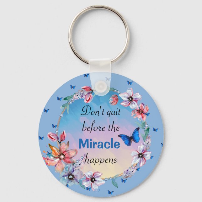 Porte-clés Papillons et fleurs Citation de mentalité positive (Recto)