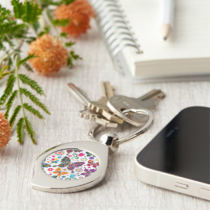 Porte-clés Papillons et fleurs colorés rétro Motif