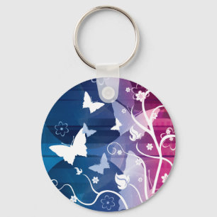 Porte-clés Papillons et porte - clé pourpres et blancs de