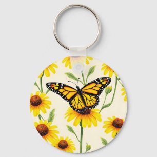 Porte-clés Papillons Monarques Motif Jaunes Marguerites
