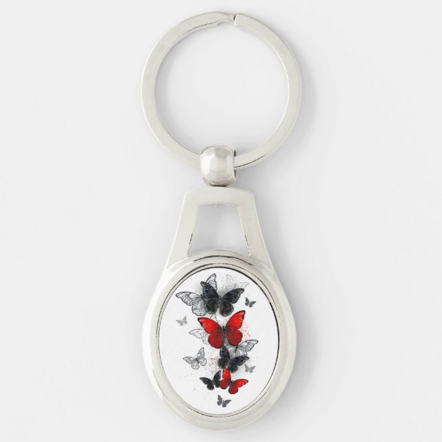 Porte-clés Papillons noirs et rouges volants (Devant)