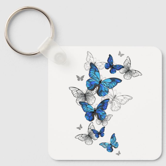 Porte-clés Papillons volants bleus Morpho (Recto)