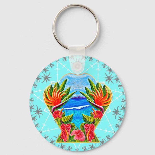 Porte-clés Paradis hawaïen deux fois (bleu) (Recto)