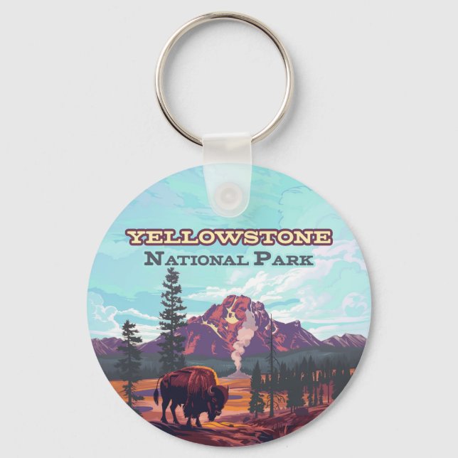 Porte-clés Parc national de Yellowstone Wyoming Bison Geyser (Recto)