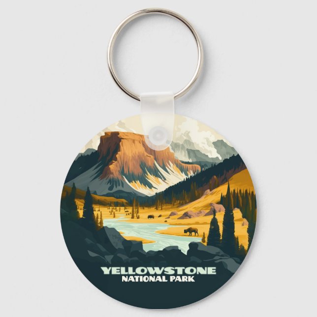 Porte-clés Parc national de Yellowstone Wyoming Mounts Rétro (Recto)