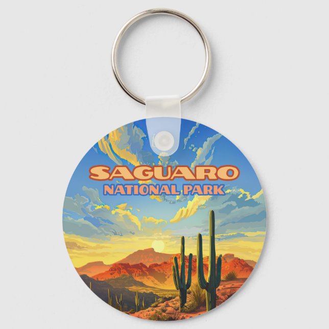 Porte-clés Parc national du Saguaro Arizona Désert Cactus Rét (Recto)
