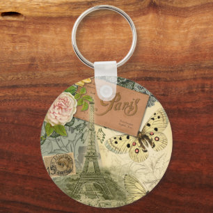 Porte-clés Paris France Art Antique Collage Eiffel Français