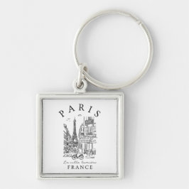 Porte-clés Paris France – Sketch with Eiffel Tower & Café