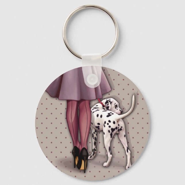 Porte-clés Parisienne et son dalmatien en promenade (Recto)