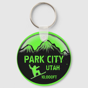Porte-clés Park City Utah green snowboard art porte - clé