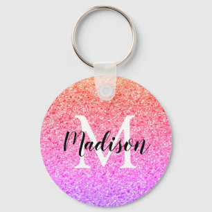 Porte-clés Parties scintillant arc-en-ciel Monogramme personn
