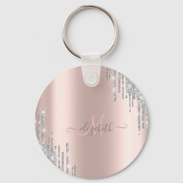 Porte-clés Parties scintillant argent moderne  Rose Monogramm (Recto)