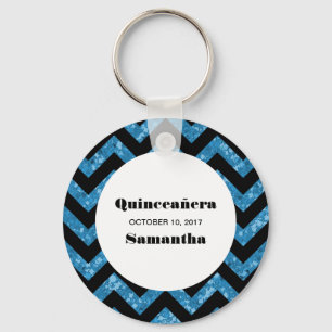 Porte-clés Parties scintillant Blue Chevron Quinceañera Porte