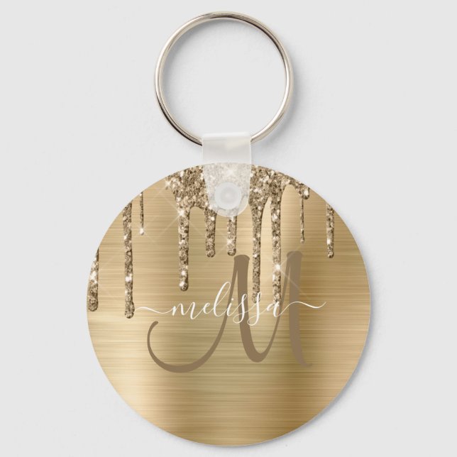 Porte-clés Parties scintillant Chic Gold Driving Brossé Monog (Recto)