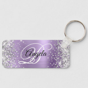 Porte-clés Parties scintillant d'argent clair violet huile Fa