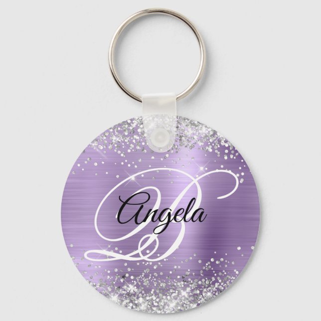 Porte-clés Parties scintillant d'argent clair violet huile Fa (Recto)