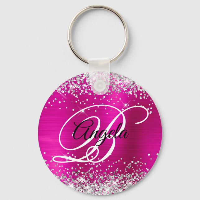 Porte-clés Parties scintillant d'argent Foil rose chaud Fancy (Recto)