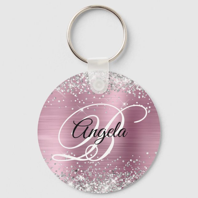 Porte-clés Parties scintillant d'argent rose huile Fancy Mono (Recto)