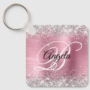 Porte-clés Parties scintillant d'argent rose huile Fancy Mono