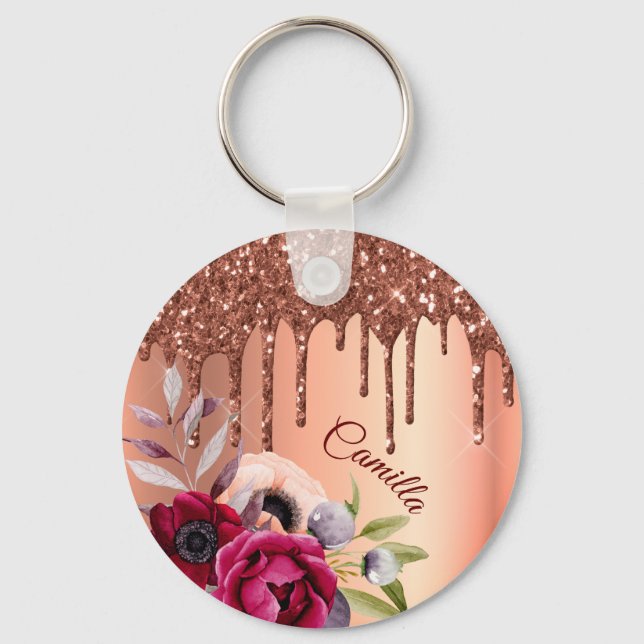 Porte-clés Parties scintillant de bronze goutte cuivre fleurs (Recto)